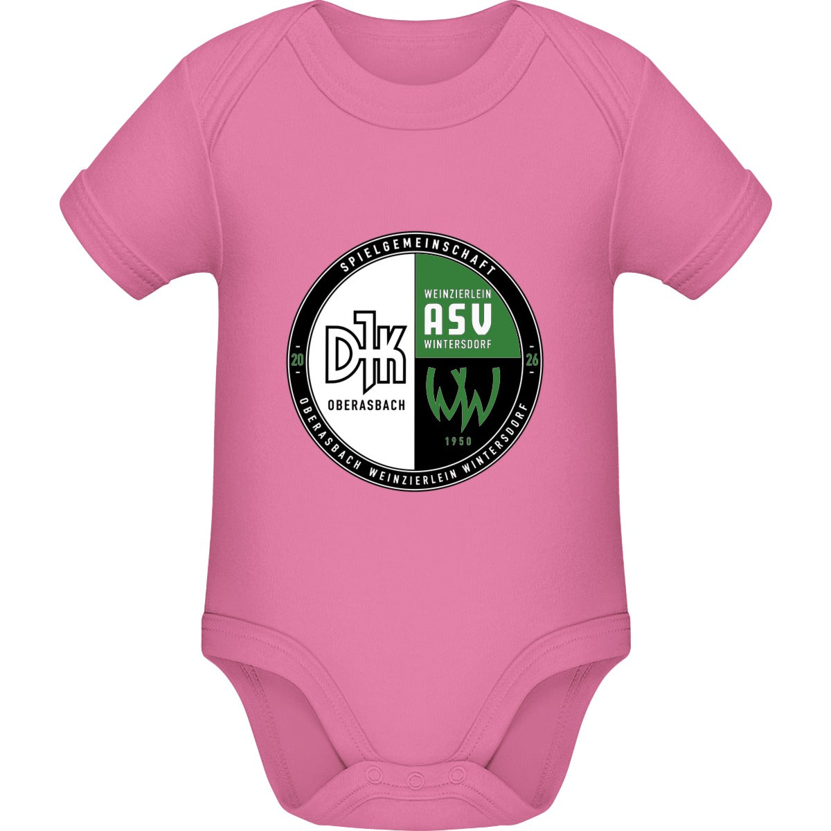 Baby Bugz Bodysuit BZ10 – Vereinslogo mittig groß Bubble Gum Pink Vorderseite