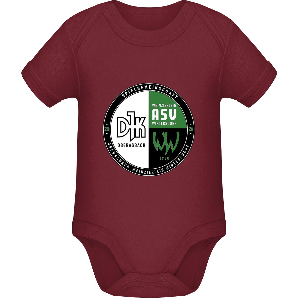 Baby Bugz Bodysuit BZ10 – Vereinslogo mittig groß Burgundy Vorderseite