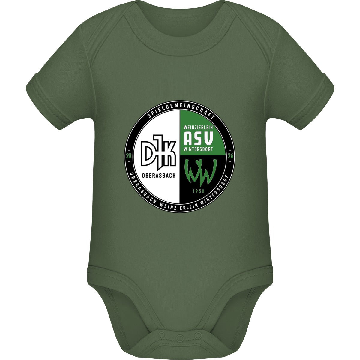 Baby Bugz Bodysuit BZ10 – Vereinslogo mittig groß Camouflage Green Vorderseite