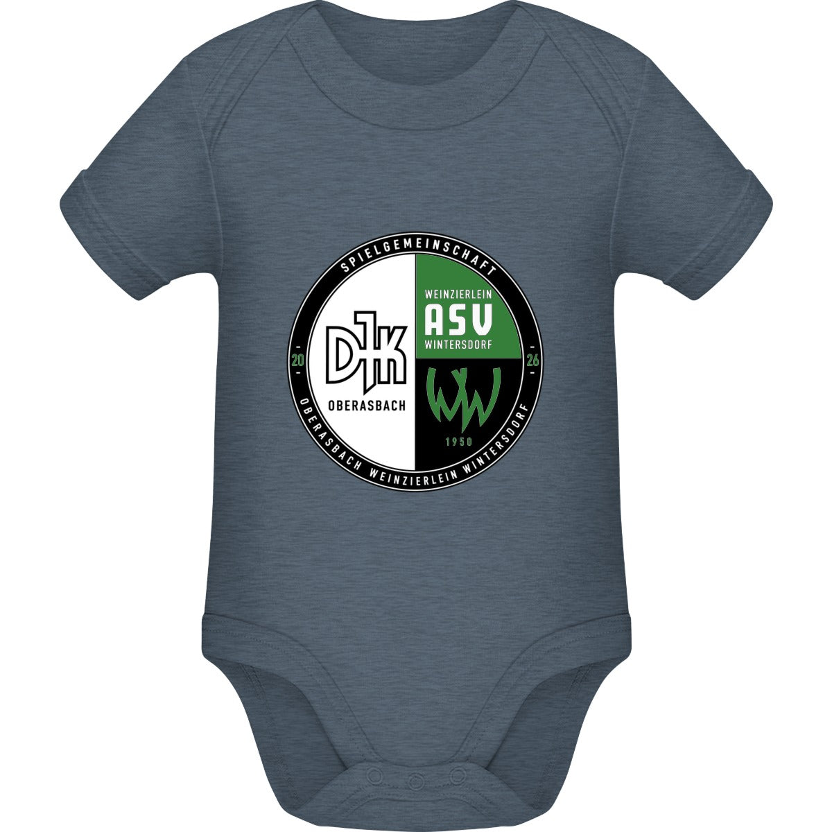 Baby Bugz Bodysuit BZ10 – Vereinslogo mittig groß Charcoal Grey Melange Vorderseite