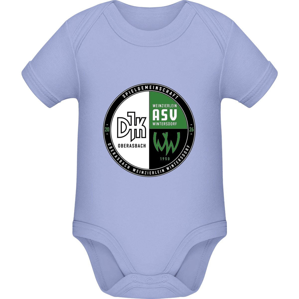 Baby Bugz Bodysuit BZ10 – Vereinslogo mittig groß Dusty Blue Vorderseite