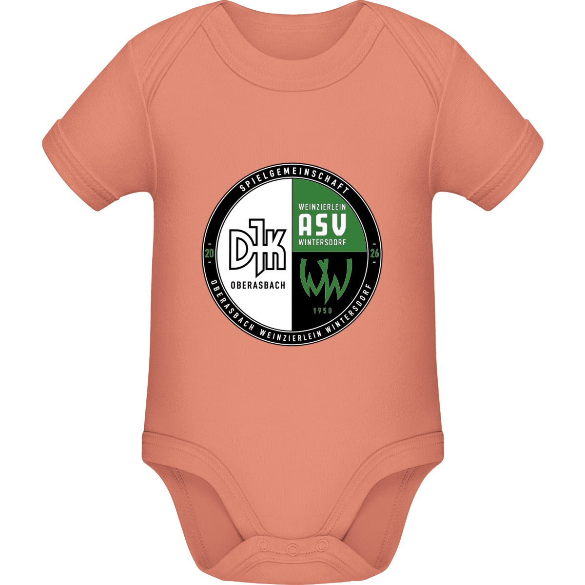 Baby Bugz Bodysuit BZ10 – Vereinslogo mittig groß Dusty Rose Vorderseite