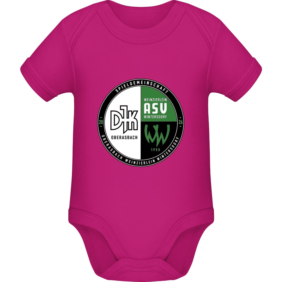 Baby Bugz Bodysuit BZ10 – Vereinslogo mittig groß Fuchsia Vorderseite