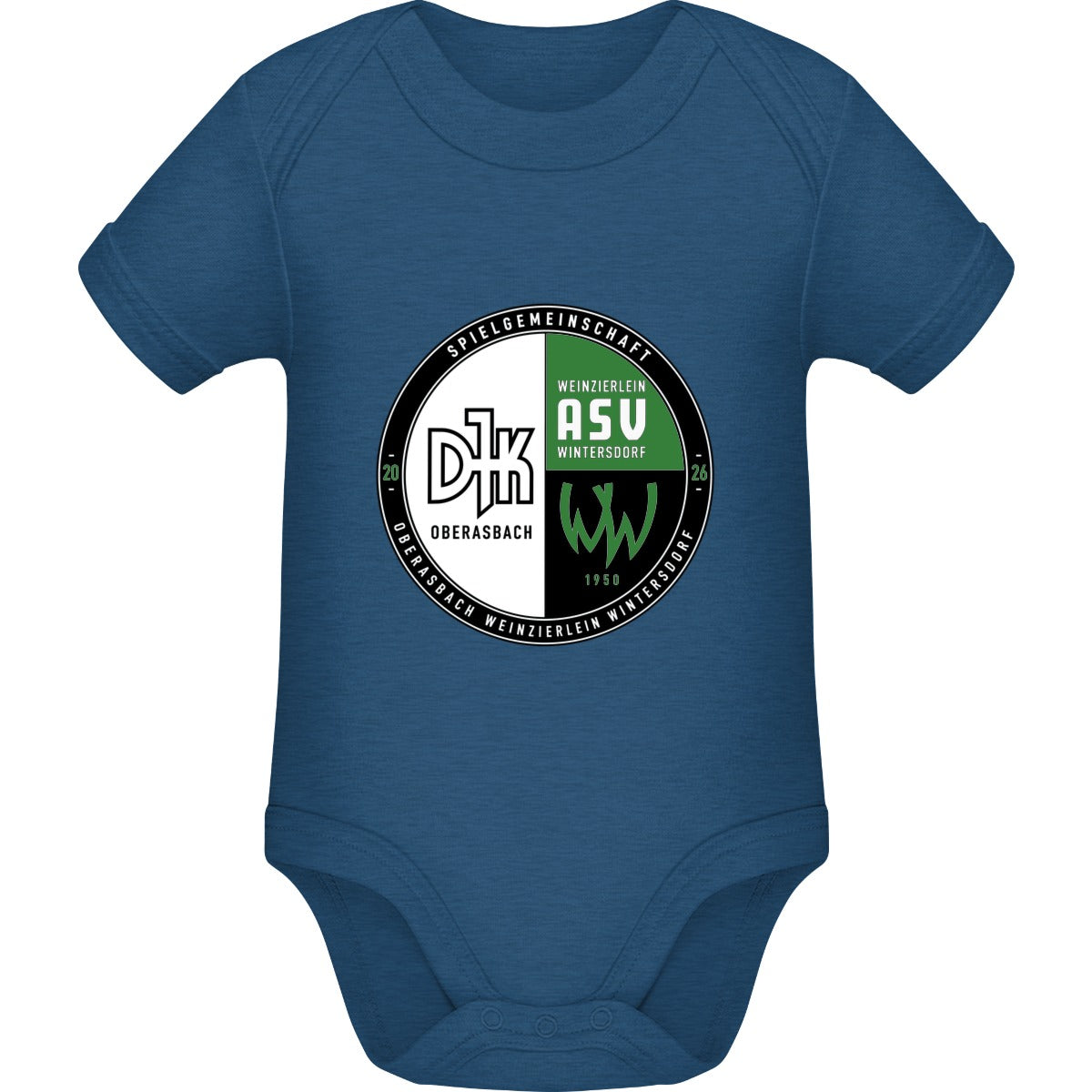 Baby Bugz Bodysuit BZ10 – Vereinslogo mittig groß Heather Blue Vorderseite