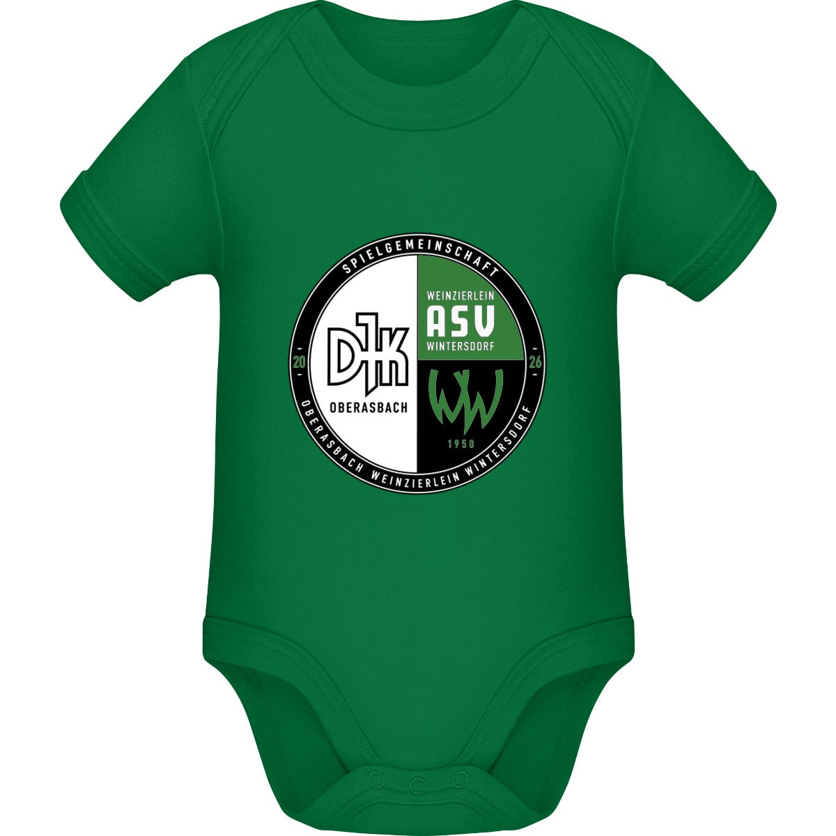 Baby Bugz Bodysuit BZ10 – Vereinslogo mittig groß Kelly Green Vorderseite