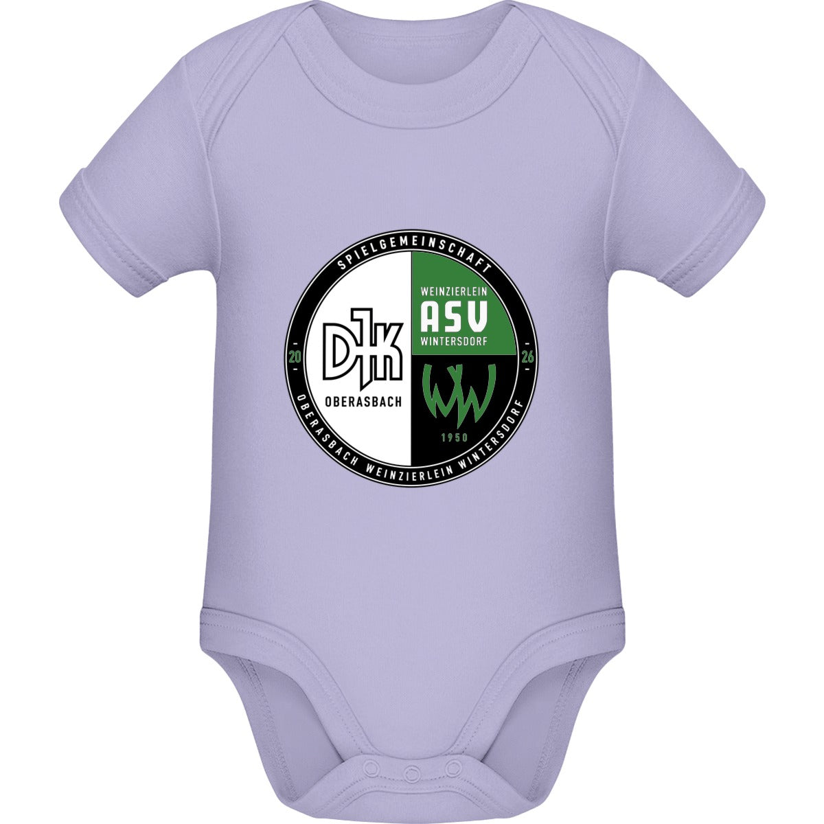 Baby Bugz Bodysuit BZ10 – Vereinslogo mittig groß Lavender Vorderseite