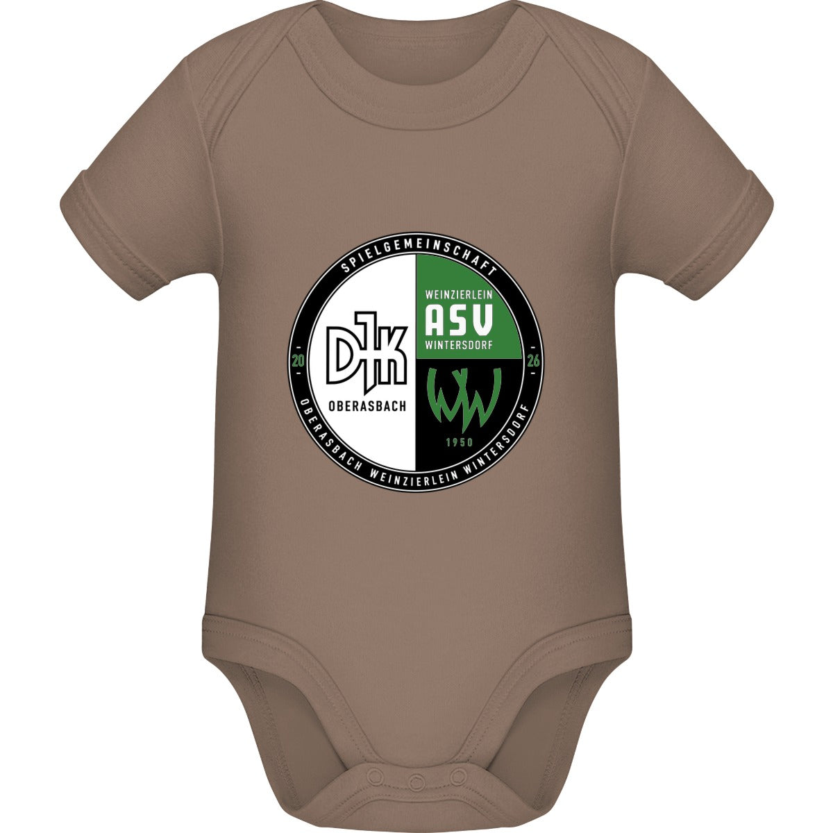 Baby Bugz Bodysuit BZ10 – Vereinslogo mittig groß Mocha Vorderseite