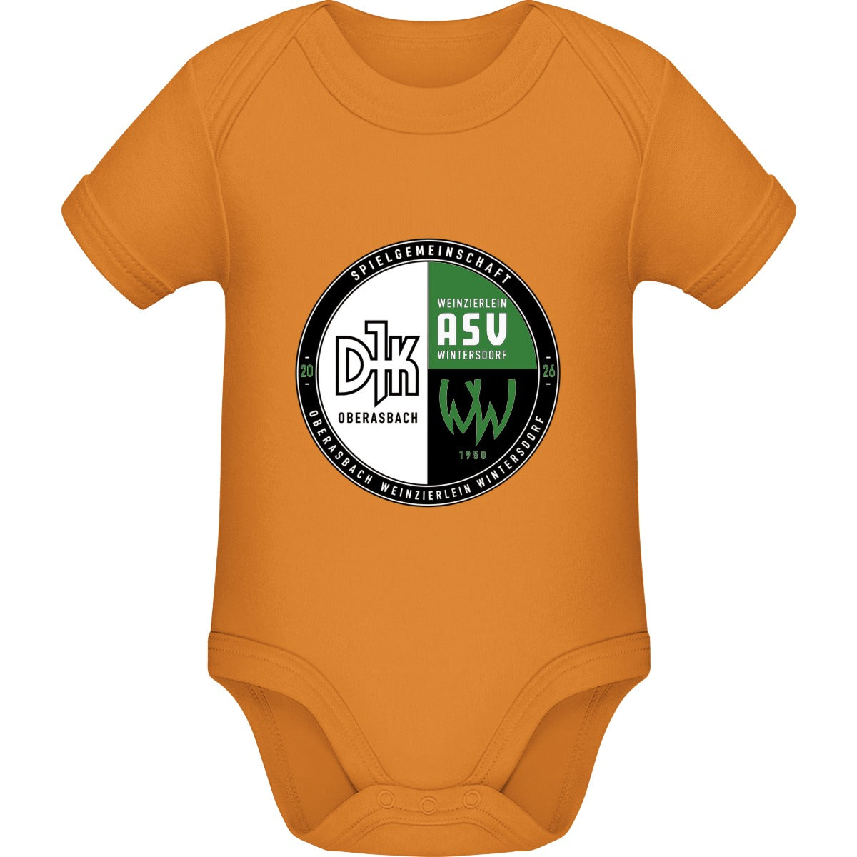 Baby Bugz Bodysuit BZ10 – Vereinslogo mittig groß Orange Vorderseite