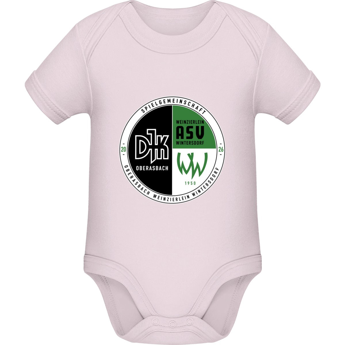 Baby Bugz Bodysuit BZ10 – Vereinslogo mittig groß Powder Pink Vorderseite