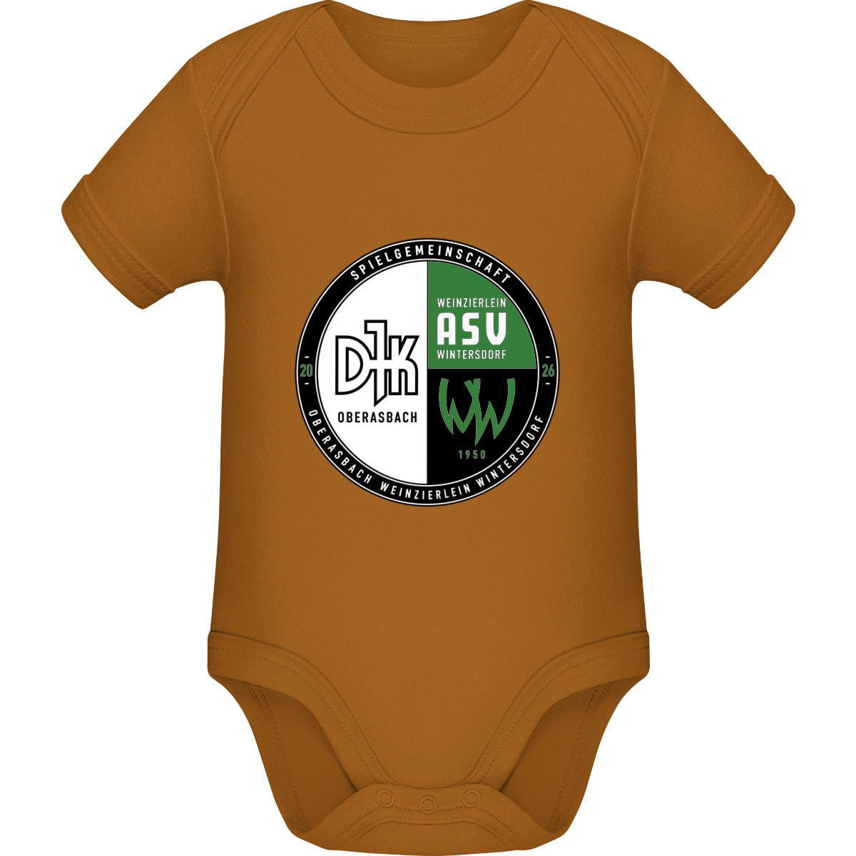 Baby Bugz Bodysuit BZ10 – Vereinslogo mittig groß Toffee Vorderseite