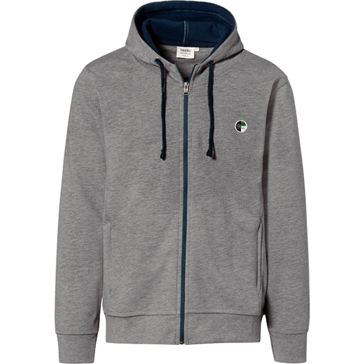 NO. 455 HAKRO KAPUZENJACKE BONDED – Vereinslogo herzseitig Grau Meliert/Tinte Vorderseite