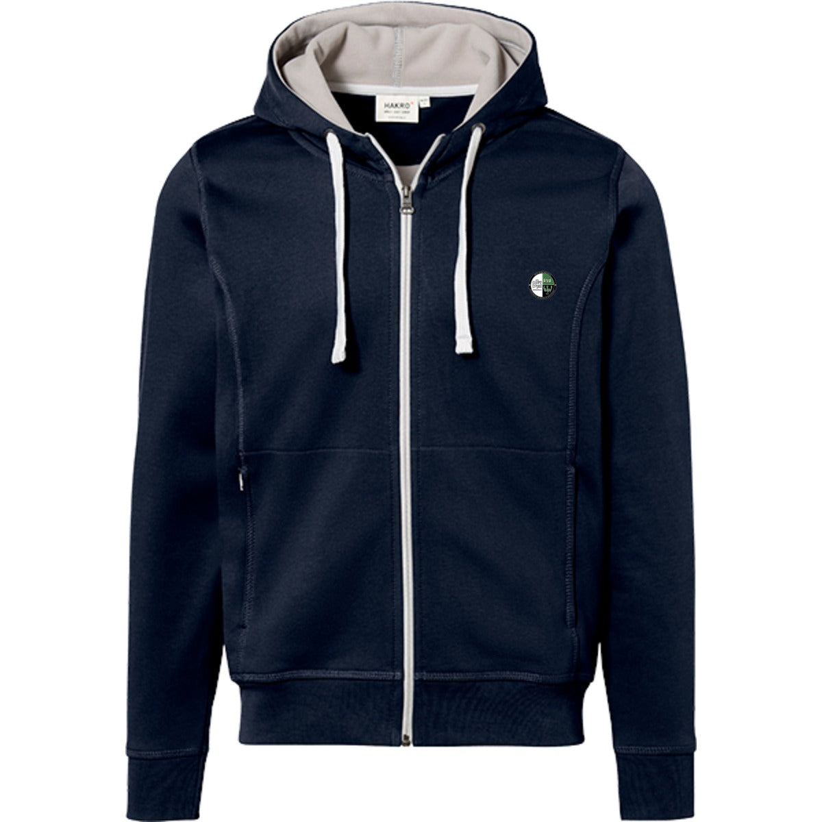 NO. 455 HAKRO KAPUZENJACKE BONDED – Vereinslogo herzseitig Tinte/Silber Vorderseite