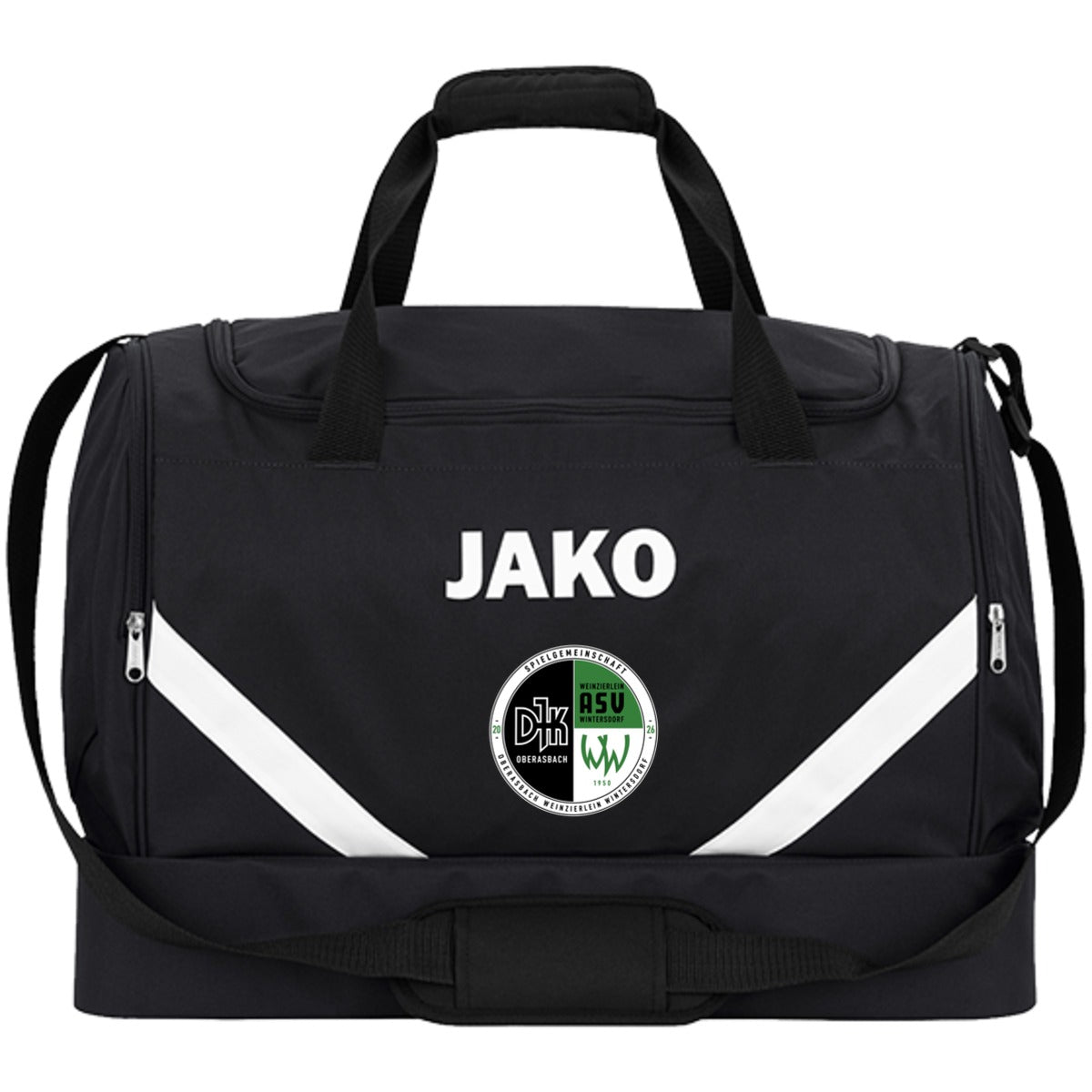 JAKO Sporttasche Iconic mit Bodenfach 2024 – Neues Design Schwarz Vorderseite