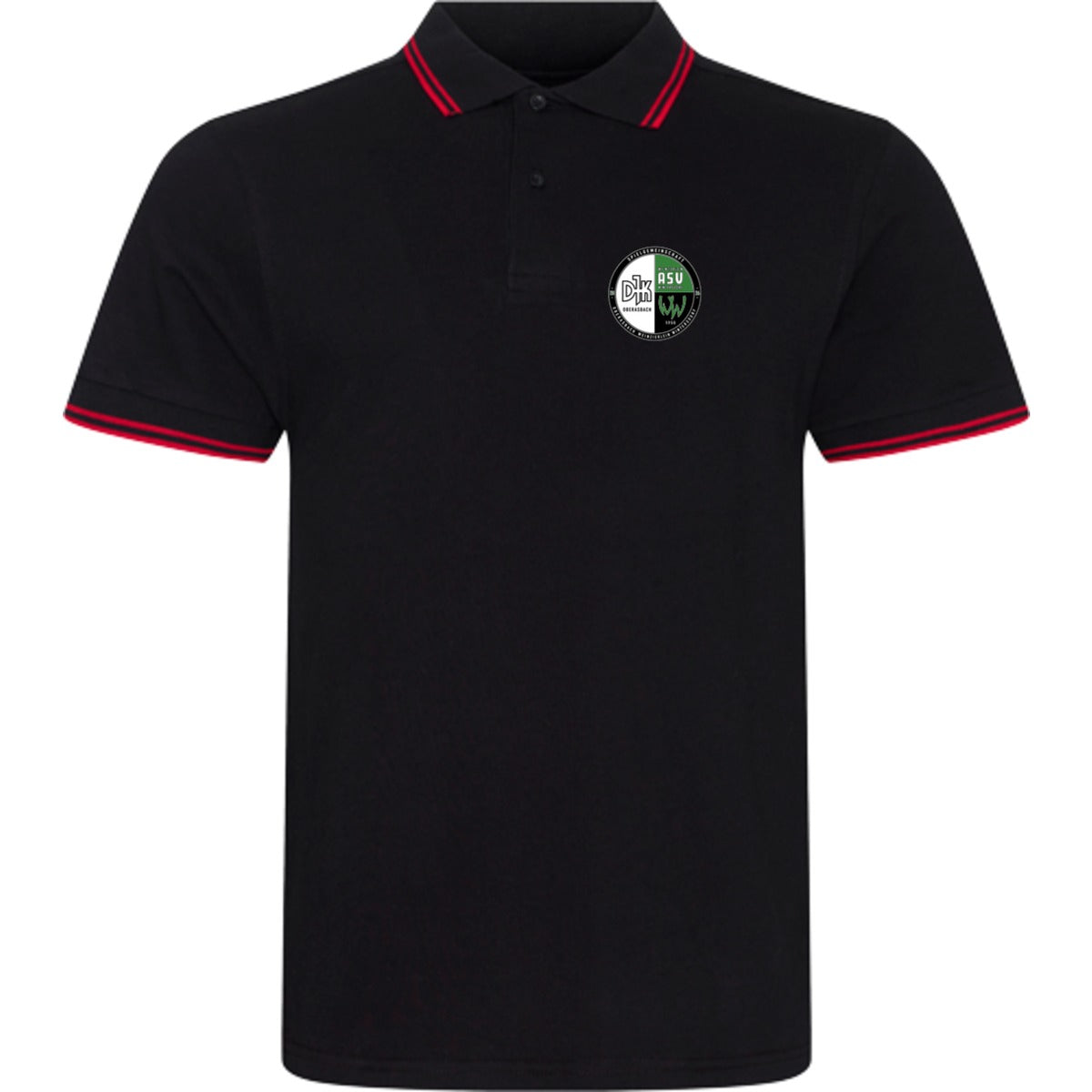 Stretch Poloshirt Kontraststreifen JP003 – Vereinslogo herzseitig Black/Red Vorderseite