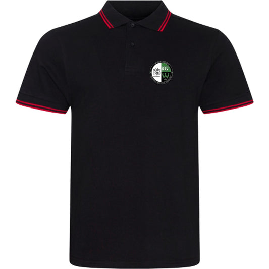 Stretch Poloshirt Kontraststreifen JP003 – Vereinslogo herzseitig Black/Red Vorderseite