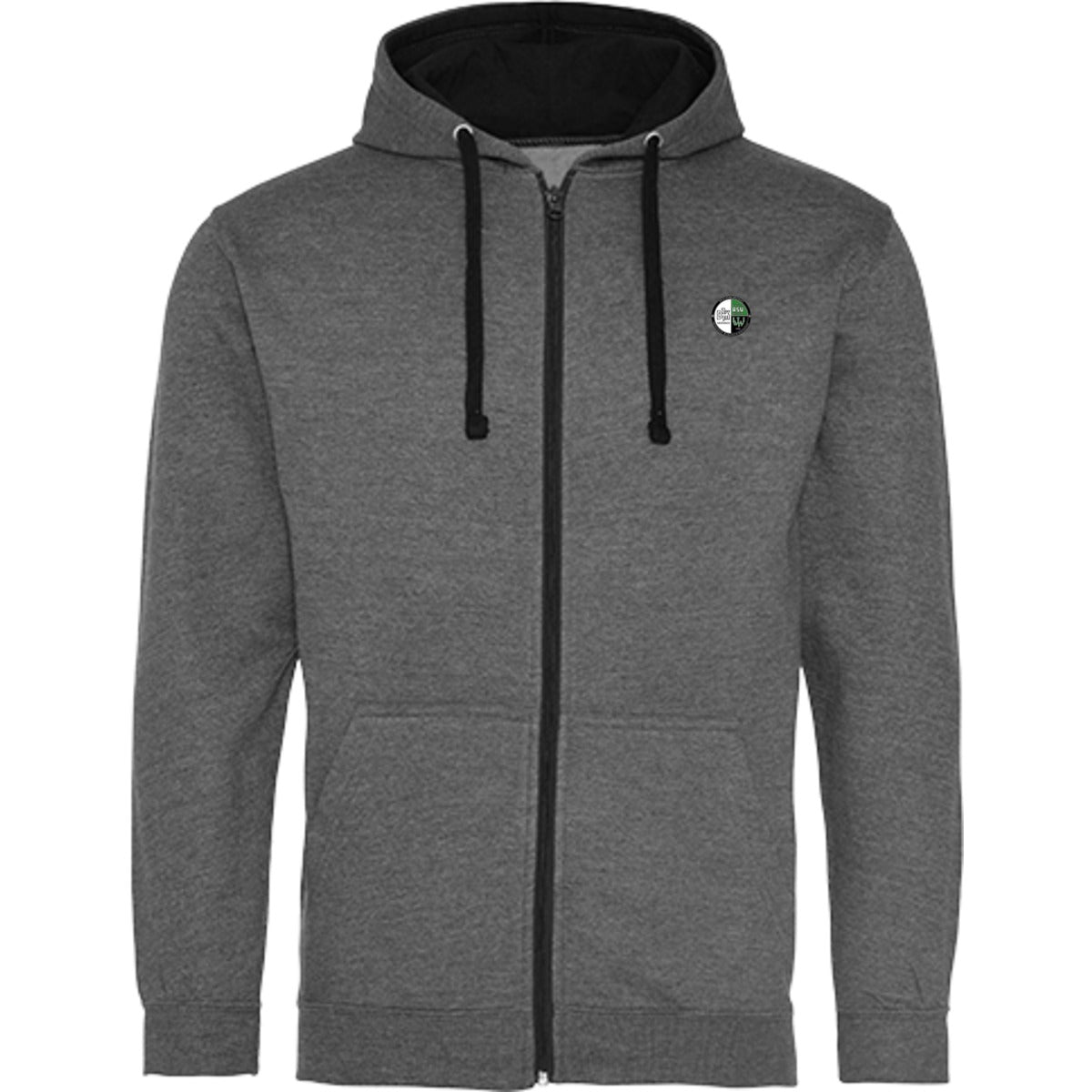 Varsity Zoodie Zip Hoodie JH053 – Vereinslogo herzseitig Charcoal Heather/Jet Black Vorderseite