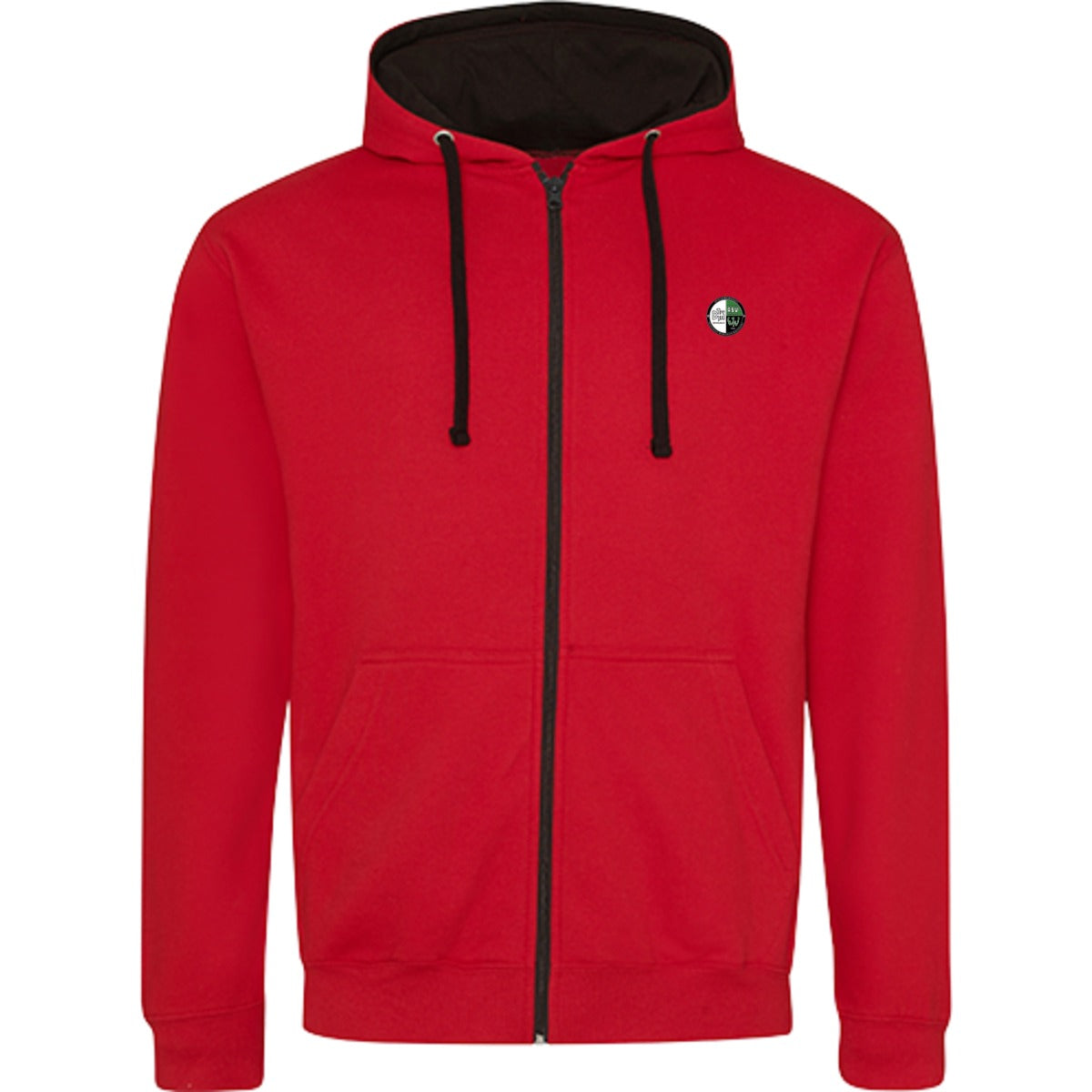 Varsity Zoodie Zip Hoodie JH053 – Vereinslogo herzseitig Fire Red/Jet Black Vorderseite