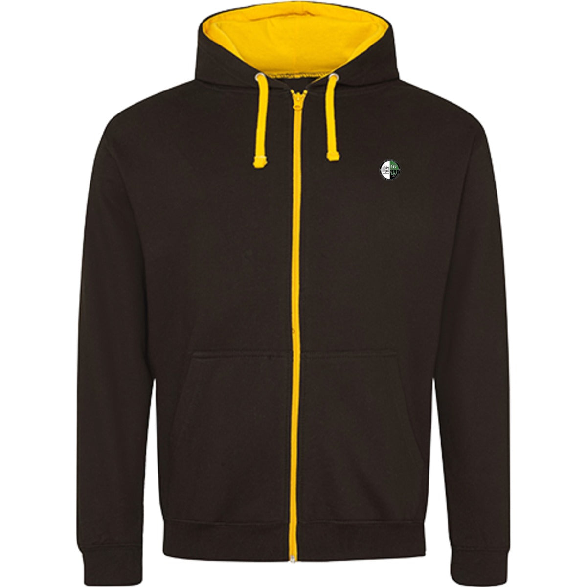 Varsity Zoodie Zip Hoodie JH053 – Vereinslogo herzseitig Jet Black/Gold Vorderseite