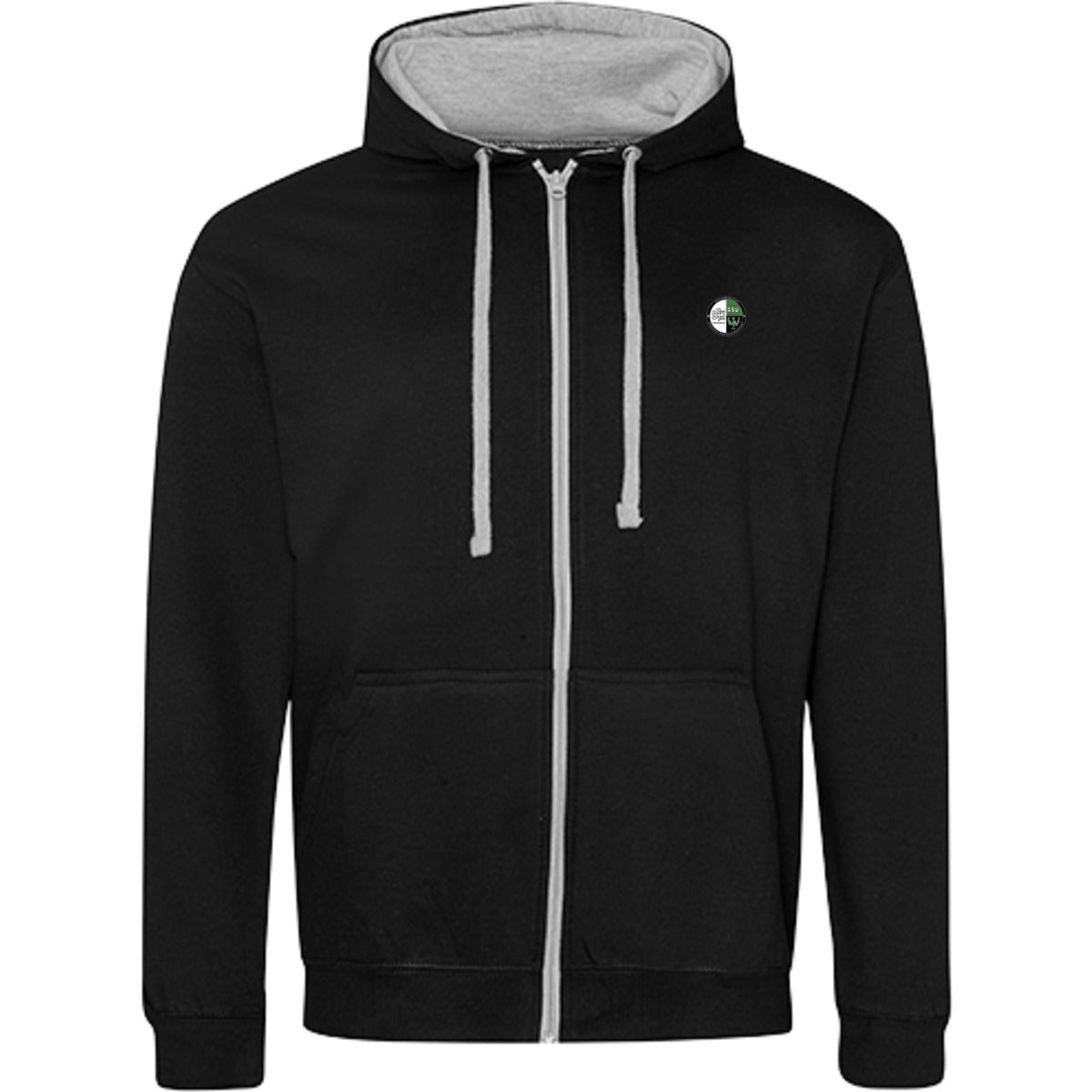 Varsity Zoodie Zip Hoodie JH053 – Vereinslogo herzseitig Jet Black/Heather Grey Vorderseite