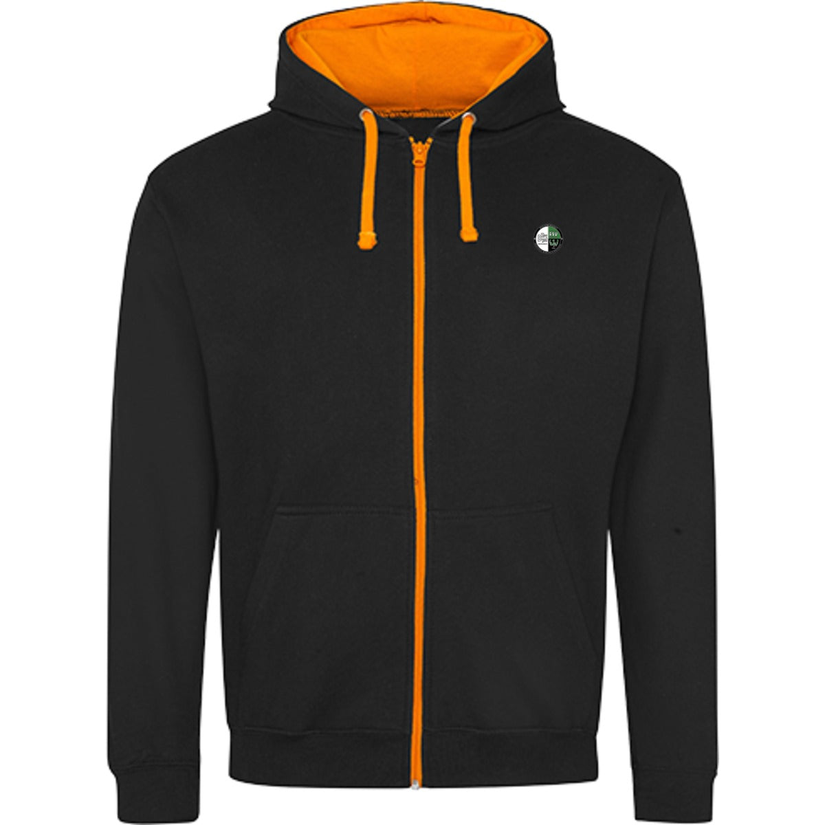 Varsity Zoodie Zip Hoodie JH053 – Vereinslogo herzseitig Jet Black/Orange Crush Vorderseite