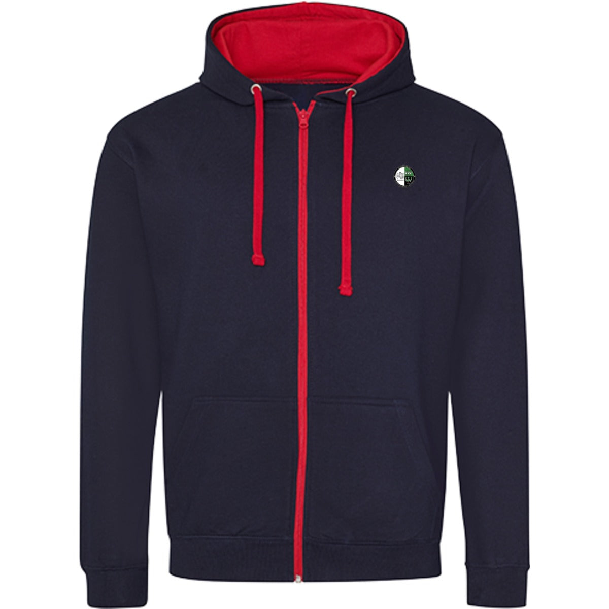 Varsity Zoodie Zip Hoodie JH053 – Vereinslogo herzseitig New French Navy/Fire Red Vorderseite