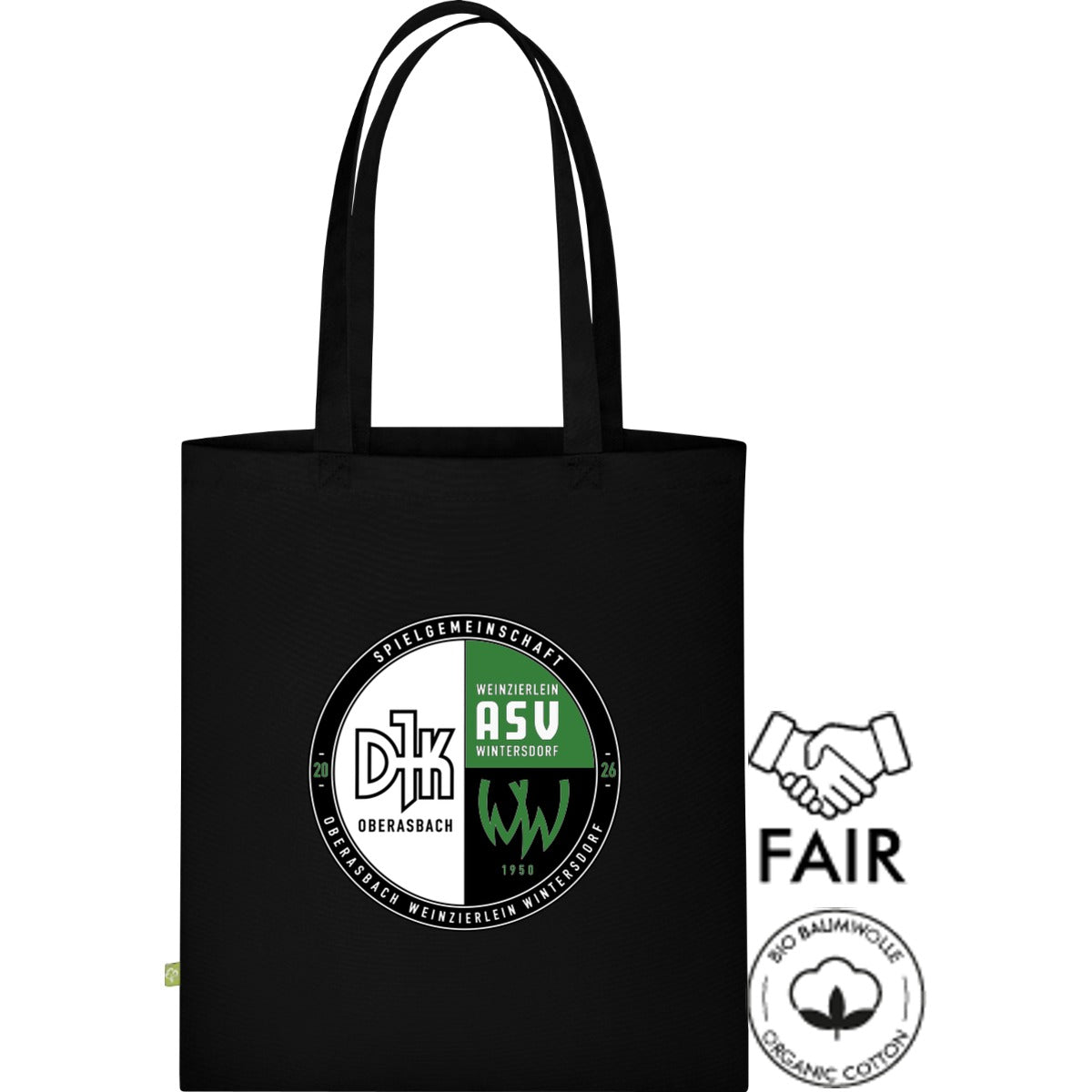 Stofftasche Fairtrade XT600N – Vereinslogo mittig groß Black Vorderseite