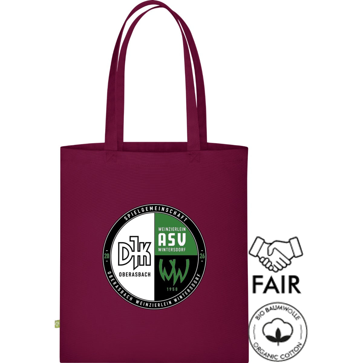 Stofftasche Fairtrade XT600N – Vereinslogo mittig groß Burgundy Vorderseite