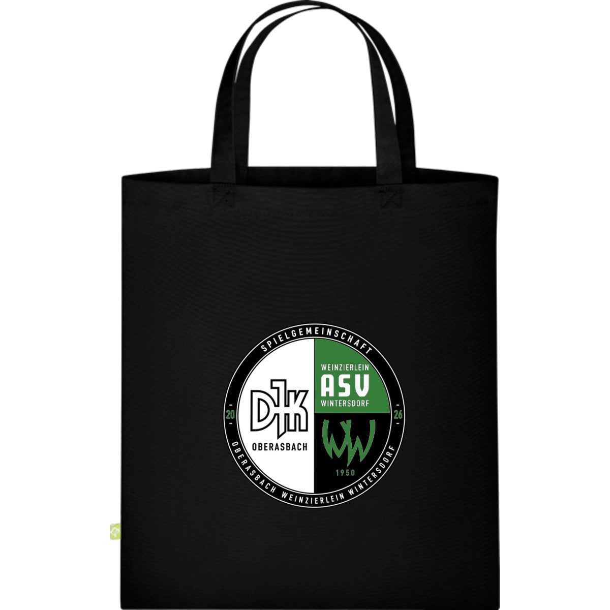 Baumwolltasche kurze Henkel WM101S – Vereinslogo mittig groß Black Vorderseite