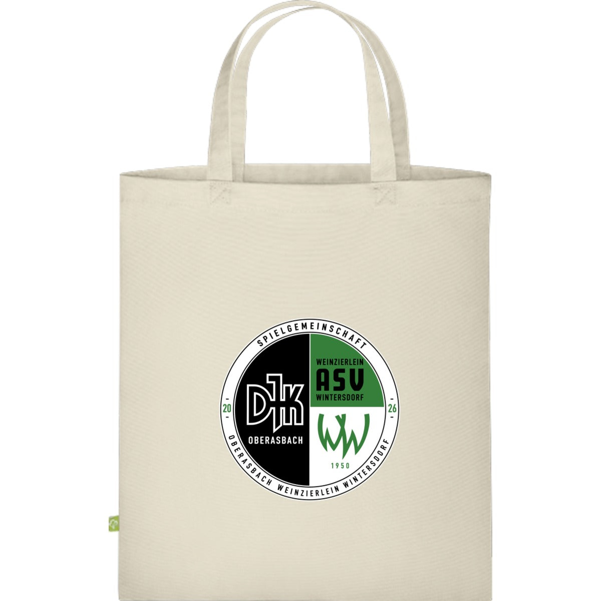 Baumwolltasche kurze Henkel WM101S – Vereinslogo mittig groß Natural Vorderseite