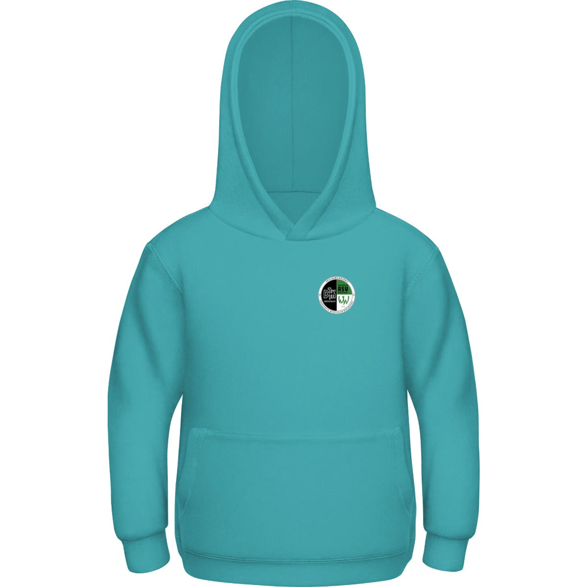 Basic Kinder Hoodie JH001K – Vereinslogo herzseitig Hawaiian Blue Vorderseite