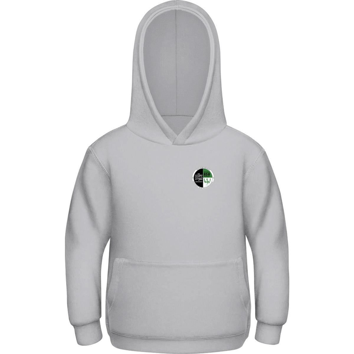 Basic Kinder Hoodie JH001K – Vereinslogo herzseitig Heather Grey Vorderseite