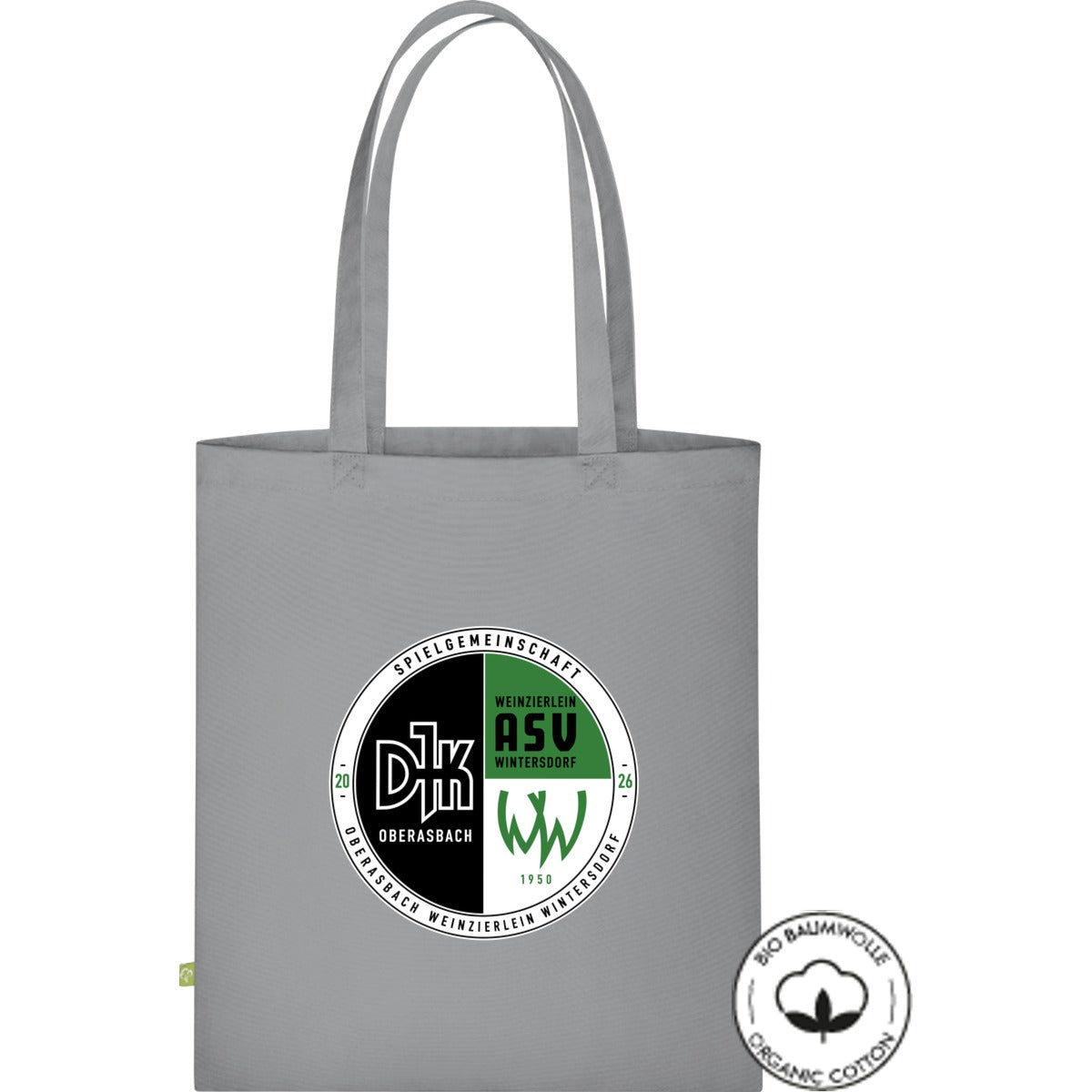 Stofftasche lange Henkel Bio Baumwolle WM801 – Vereinslogo mittig groß Light Grey Vorderseite