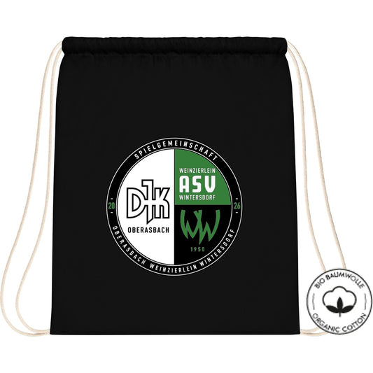 Organic Gymsac Bio Baumwolle WM810 – Vereinslogo mittig groß Black Vorderseite