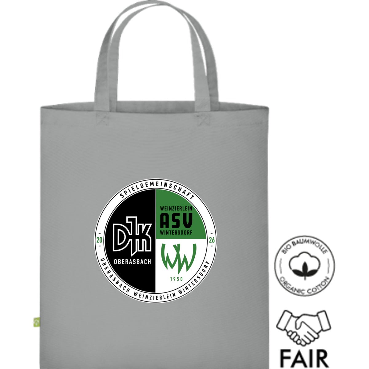 Fairtrade Henkeltasche aus Bio-Baumwolle XT500N – Vereinslogo mittig groß Light Grey Vorderseite