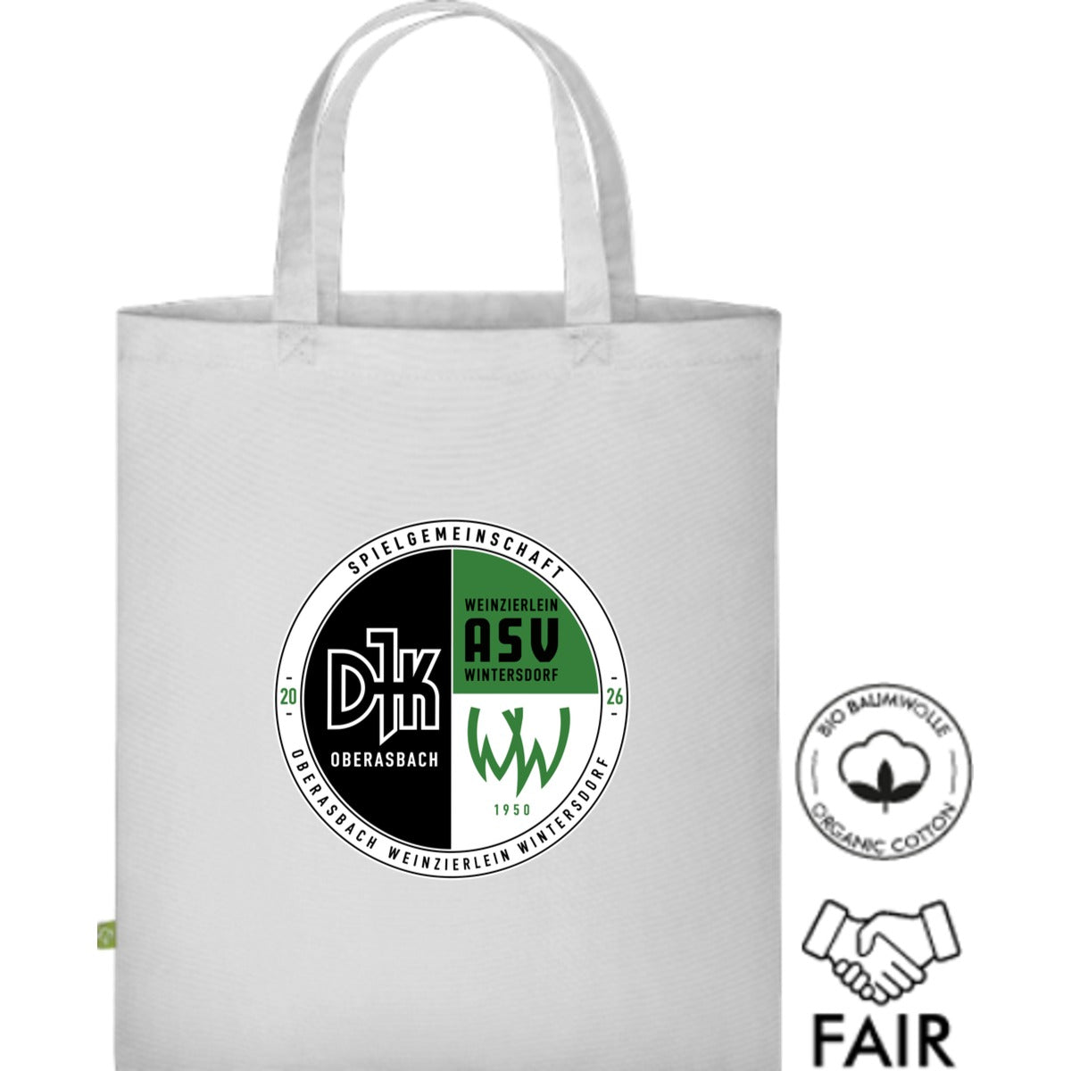 Fairtrade Henkeltasche aus Bio-Baumwolle XT500N – Vereinslogo mittig groß White Vorderseite