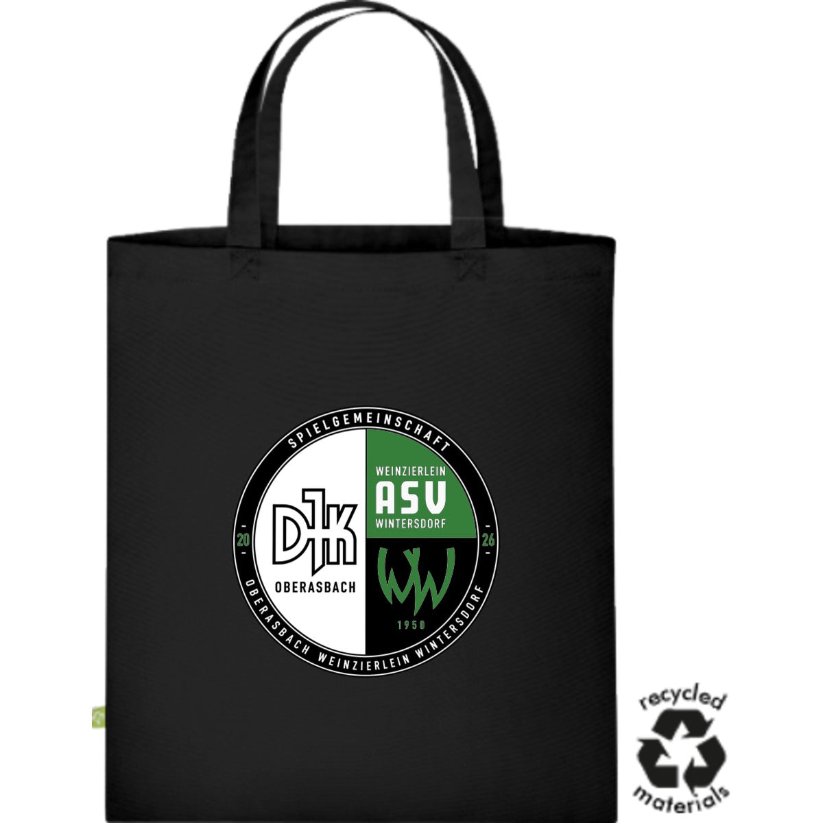 Henkeltasche aus recycelter Baumwolle XT550 – Vereinslogo mittig groß Black Vorderseite