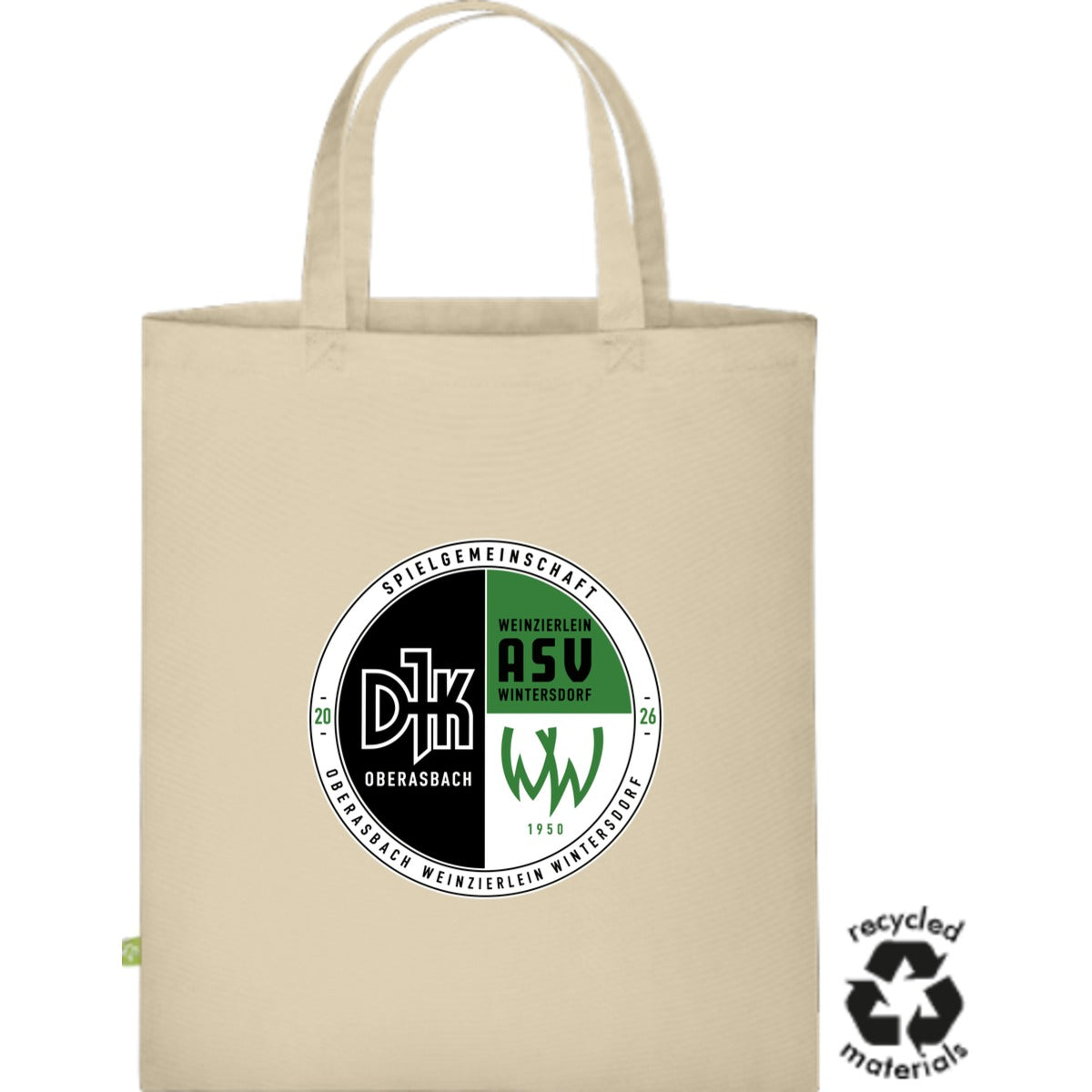 Henkeltasche aus recycelter Baumwolle XT550 – Vereinslogo mittig groß Natural Vorderseite