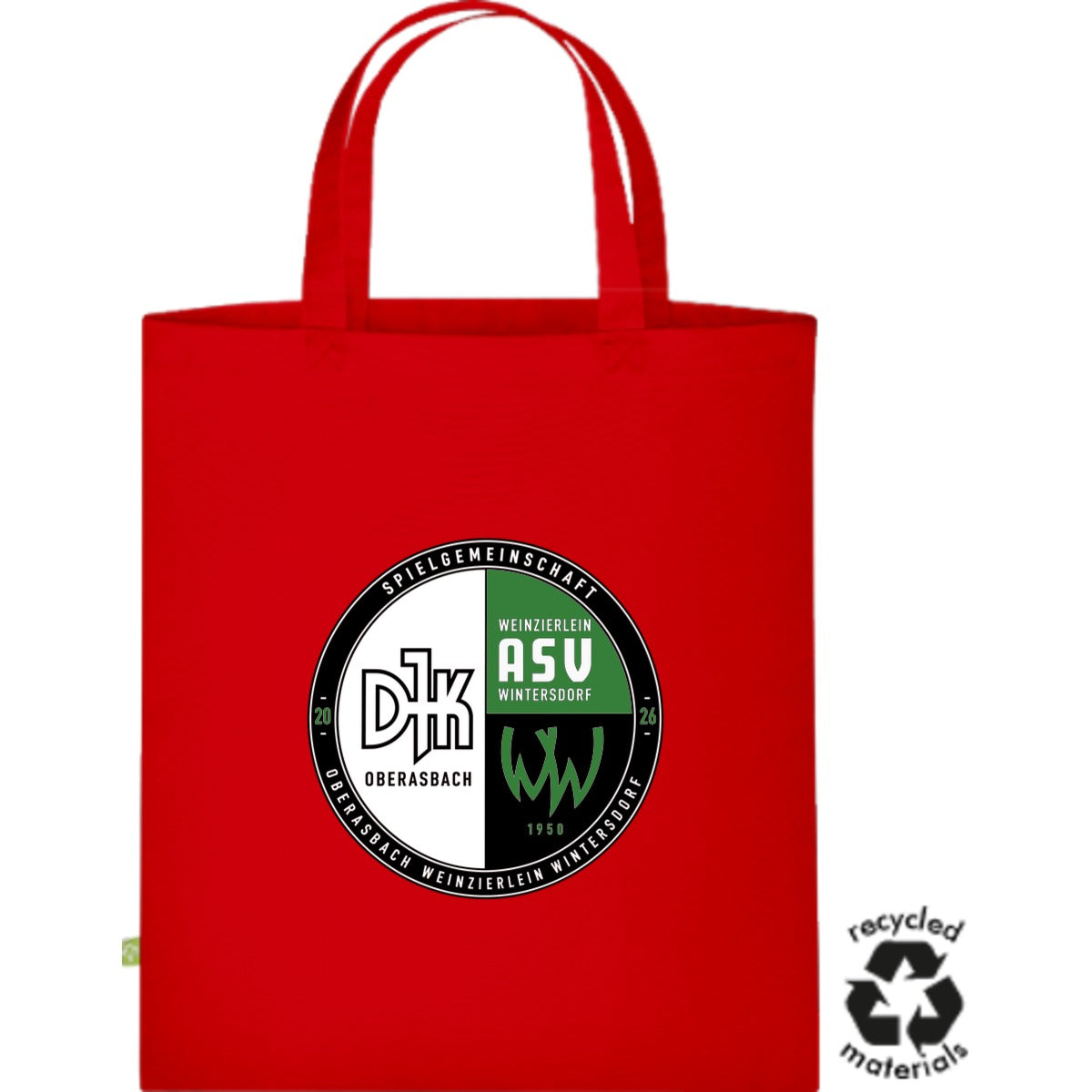 Henkeltasche aus recycelter Baumwolle XT550 – Vereinslogo mittig groß Red Vorderseite