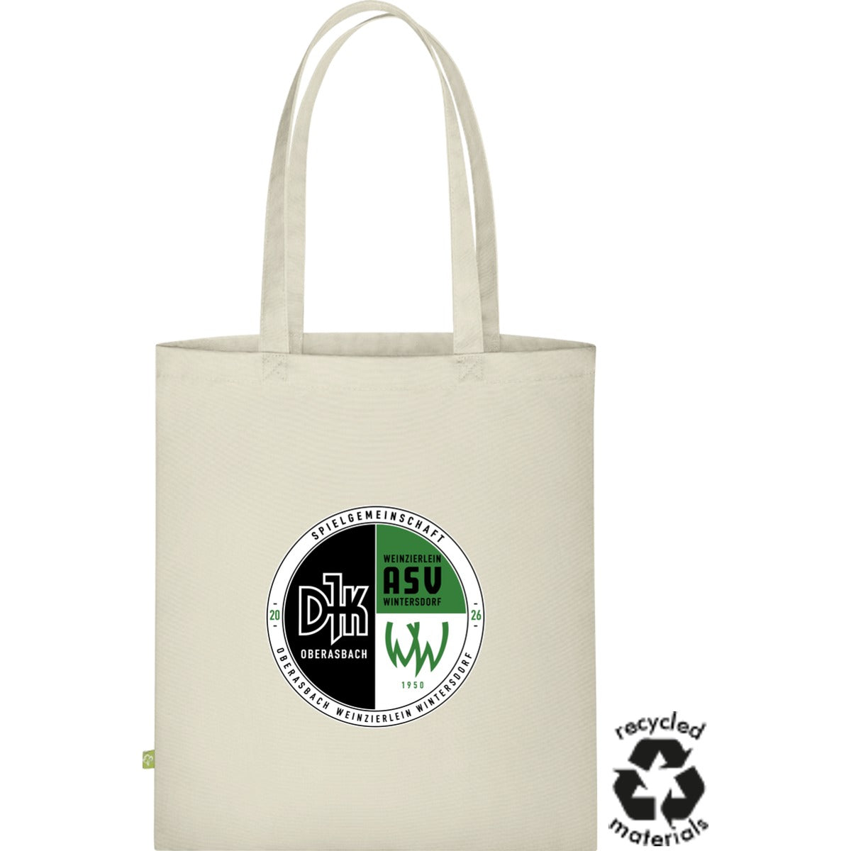 Stofftasche aus recycelten Materialien XT650 – Vereinslogo mittig groß Natural Vorderseite