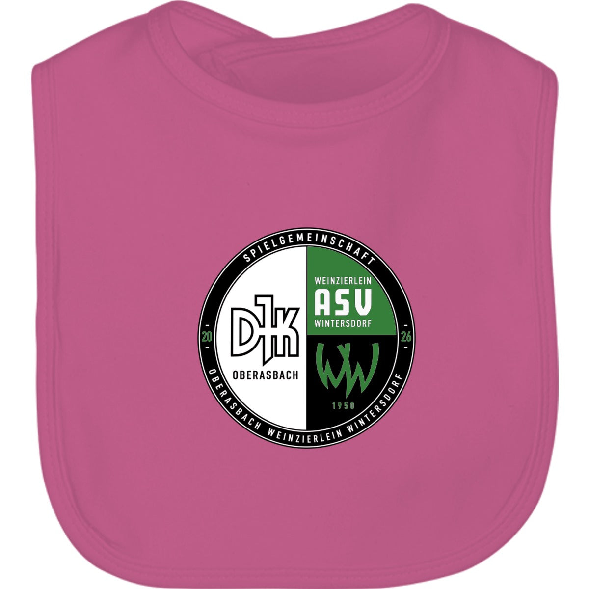 Baby Latz BZ12 – Vereinslogo mittig groß Bubble Gum Pink Vorderseite