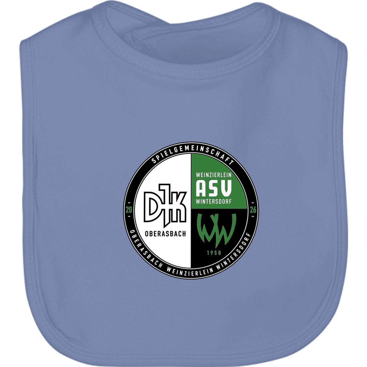 Baby Latz BZ12 – Vereinslogo mittig groß Dusty Blue Vorderseite