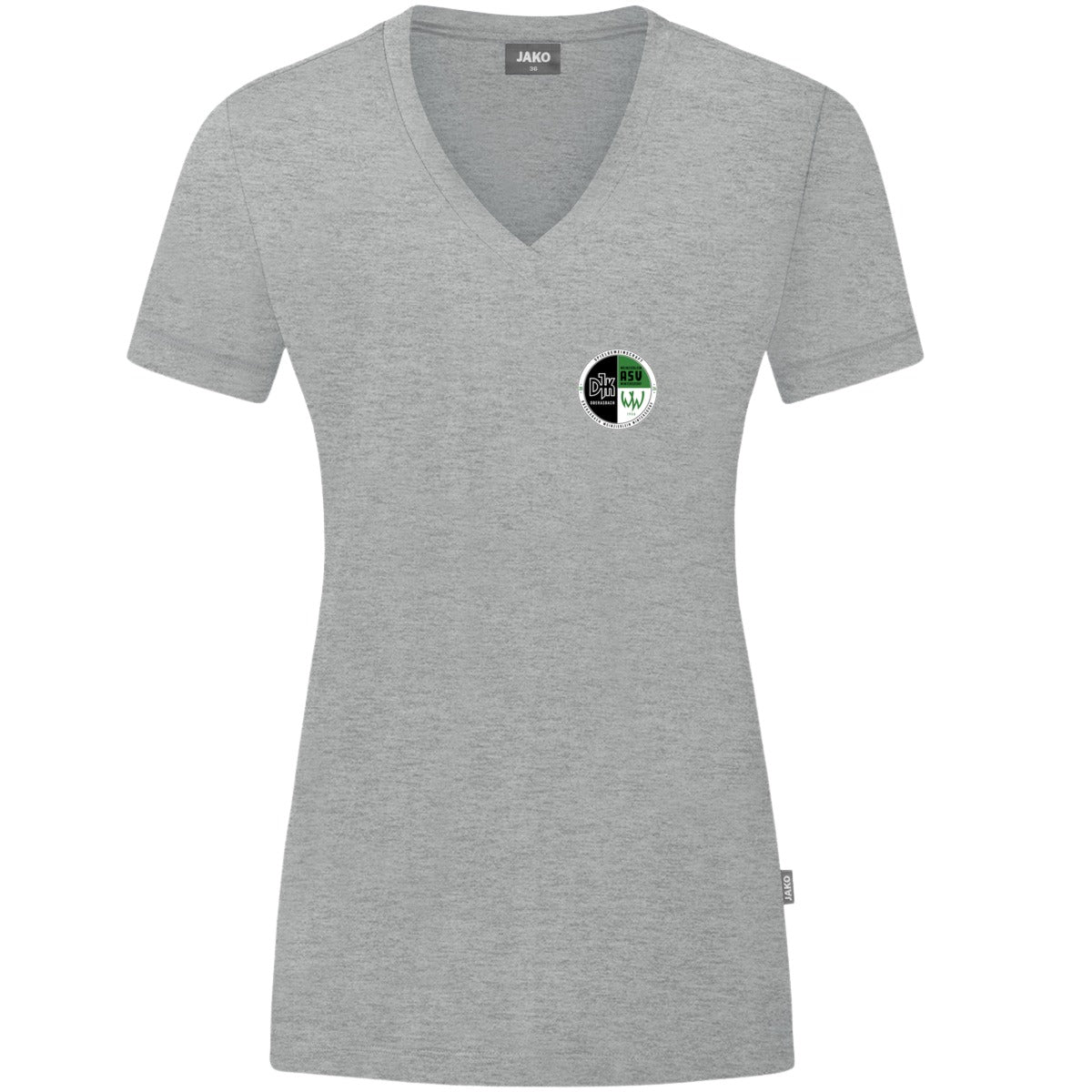 JAKO Damen T-Shirt Organic C6120W – Vereinslogo herzseitig Hellgrau Meliert Vorderseite