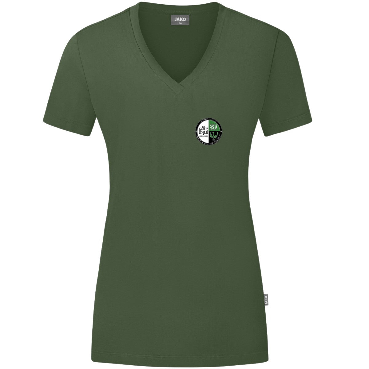 JAKO Damen T-Shirt Organic C6120W – Vereinslogo herzseitig Oliv Vorderseite