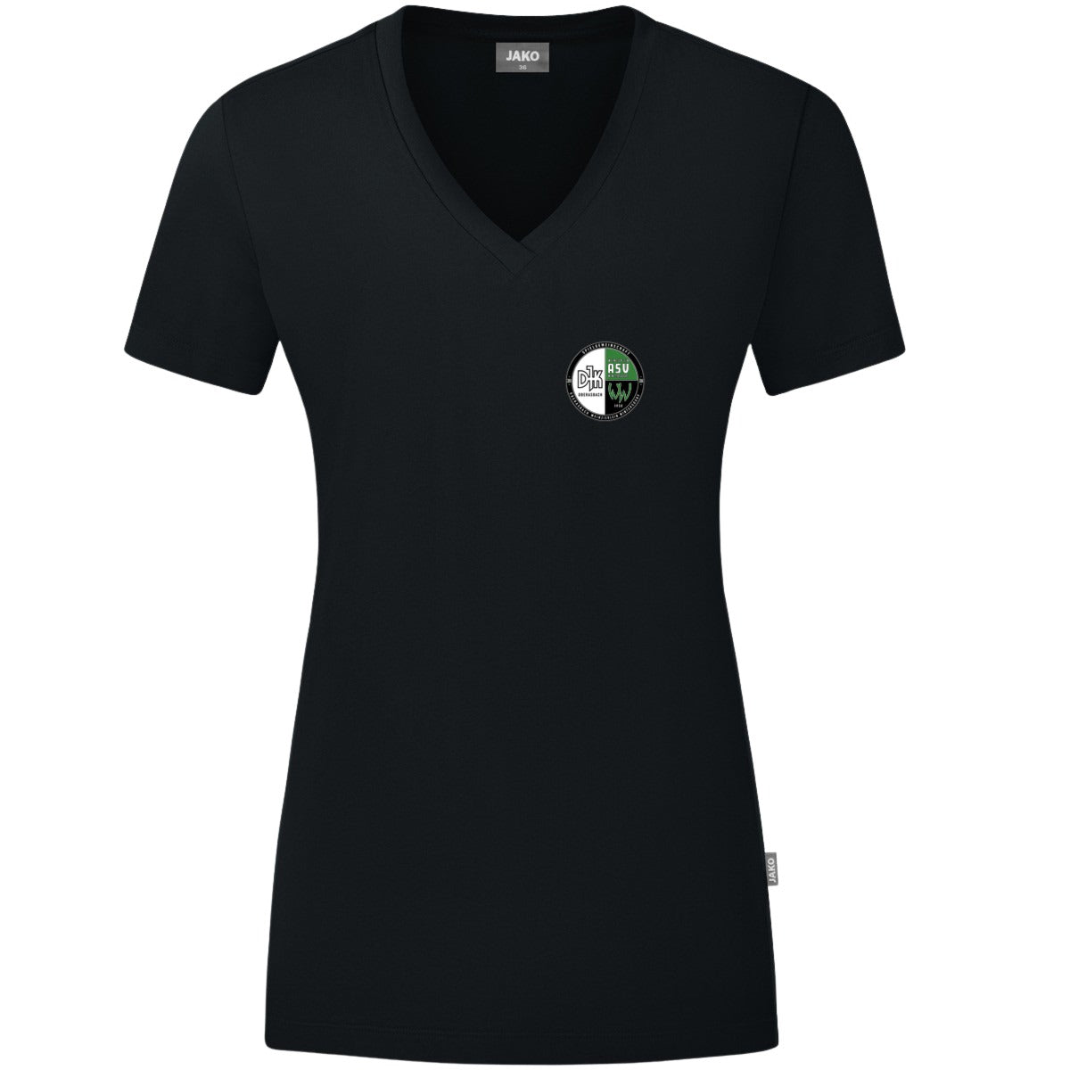 JAKO Damen T-Shirt Organic C6120W – Vereinslogo herzseitig Schwarz Vorderseite