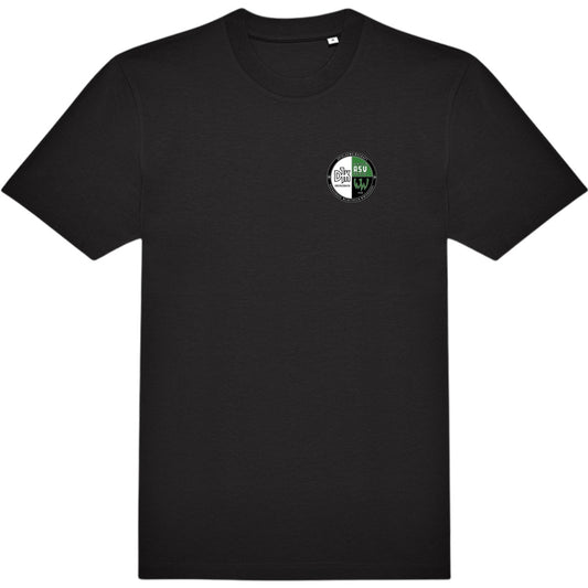 Modernes Unisex T-Shirt #E220 TG002 – Vereinslogo herzseitig Black Vorderseite