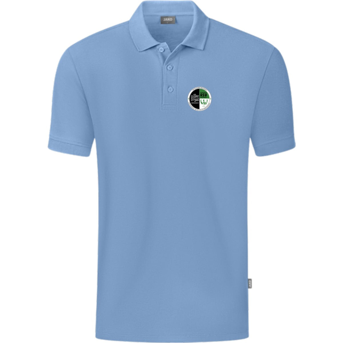 JAKO Polo Organic C6320 – Vereinslogo herzseitig Eisblau Vorderseite