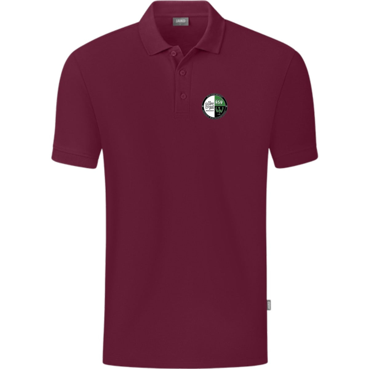 JAKO Polo Organic C6320 – Vereinslogo herzseitig Maroon Vorderseite
