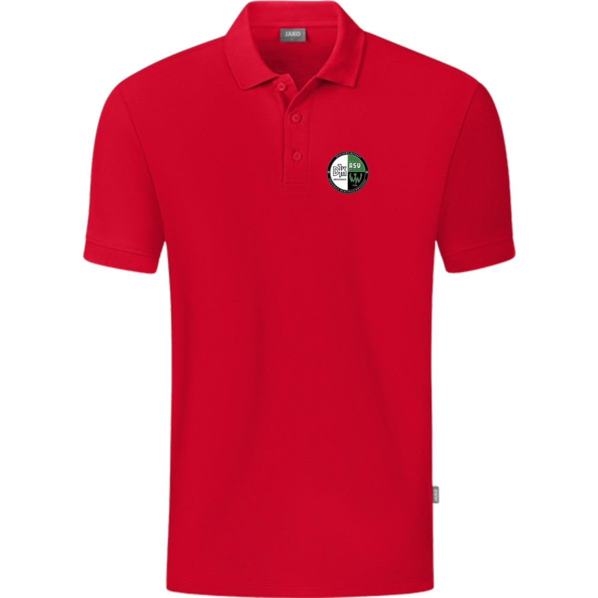 JAKO Polo Organic C6320 – Vereinslogo herzseitig Rot Vorderseite