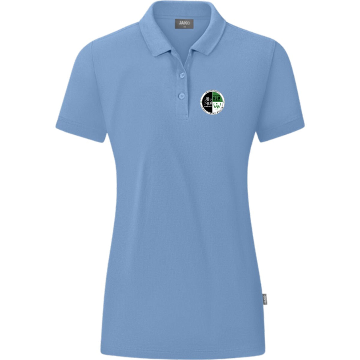 JAKO Polo Organic C6320W – Vereinslogo herzseitig Eisblau Vorderseite