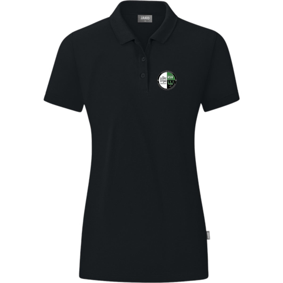 JAKO Polo Organic C6320W – Vereinslogo herzseitig Schwarz Vorderseite